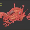 Ornate Golden Vintage Carriage With Horse Head Design And Mechanical Details