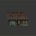 Teal Cottage With Brown Tiled Roof Orange Chimney Turquoise Extension And Windows