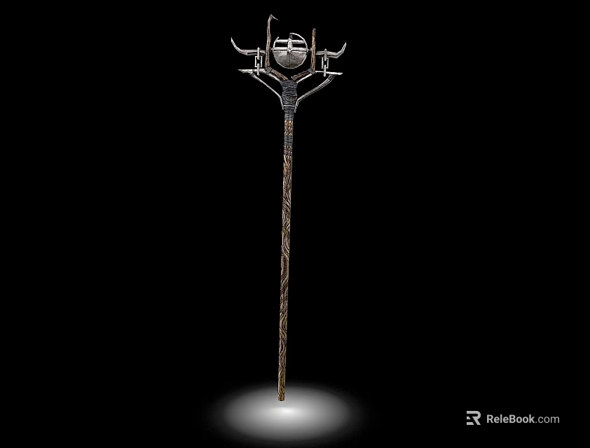 Ancient Decorative Weapon With Long Intricate Metal Handle And Ornate Top Structure 3d model 