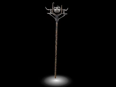 Ancient Decorative Weapon With Long Intricate Metal Handle And Ornate Top Structure 3d model