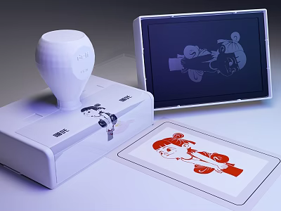 Decorative Ornament Set With White Stamp Tablet And Cartoon Character Printed Cards 3d model