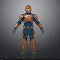 Orange And Blue Armored Sci Fi Warrior Character With Helmet And Goggles