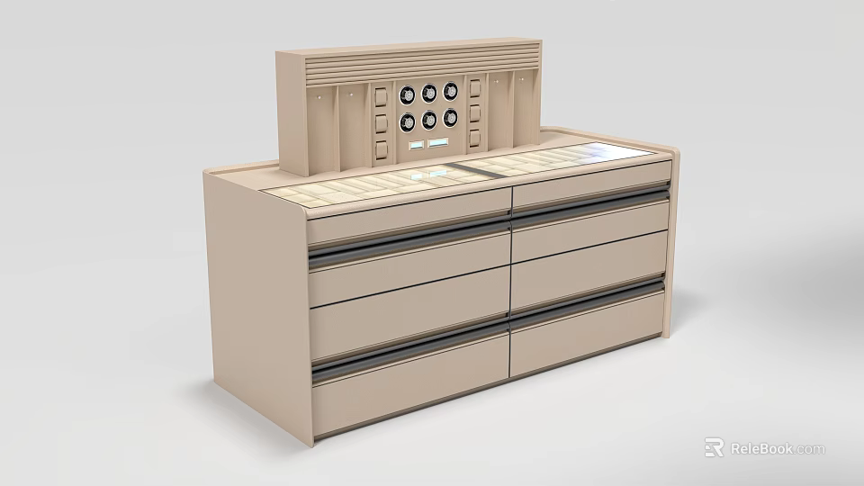 Beige Kitchen Storage Island Cabinet With Multiple Drawers And Control Panel Top 3d model