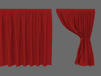 Red Curtains With Straight Panel And Tied Draped Design For Home Decor 3d model