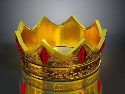 Shiny Golden Crown With Red Gemstones And Intricate Decorative Patterns 3d model