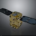 Modern Space Satellite Featuring Golden Body And Blue Solar Panels