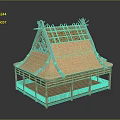 Traditional Bamboo Pavilion Model With Thatched Roof And Open Architectural Structure