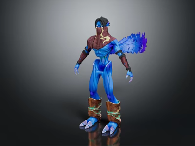 Fantasy Game Movie Character With Blue Body Brown Wings Glowing Blue Details Leg Armor Claws 3d model
