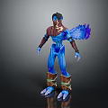 Fantasy Game Movie Character With Blue Body Brown Wings Glowing Blue Details Leg Armor Claws