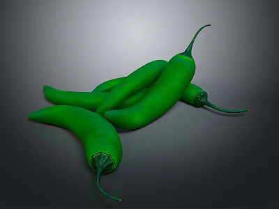 Fresh Green Chili Peppers Displayed on Dark Background for Cooking 3d model