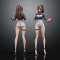 Female Character 3D Model With Black Top White Pants Red Gloves Leg Straps High Heels