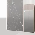 Three Modern Black And Brown Upright Refrigerators With Wooden Panel Design