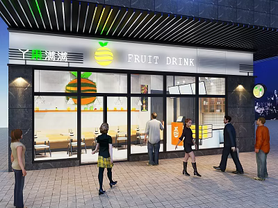 Fresh Fruit Drink Storefront Design With Glass Doors Orange Decor And Bright Lighting 3d model