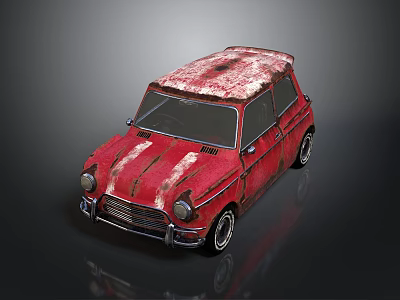 Vintage Red Car With Rusted Body Weathered Roof And Hood Rust Spots 3d model