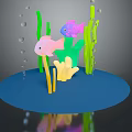 Colorful Aquatic Fish Swimming Among Green Plants Yellow Coral And Air Bubbles