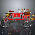 Vintage Red Tricycle With Brown Seats Gold Accents And Classic Design