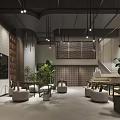 Specialty Store Interior With Wooden Walls Layered Bookshelves Green Plants And Stone Decor