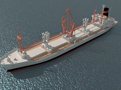 Cargo Ship with Orange Deck Cranes on Calm Ocean Water and White Hull Design 3d model