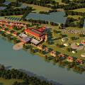Aerial Planning of Waterfront Building Complex With Green Spaces and Recreational Areas