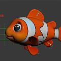 Cute Orange Clownfish With White Stripes And Big Cartoon Like Eyes