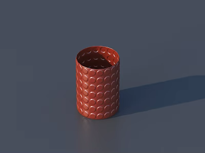 Bonsai Pot With Red Cylindrical Body And Circular Patterned Texture Design 3d model