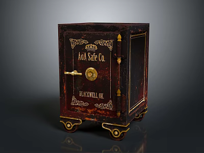 Dark Red Vintage AAA Safe Plainville IL Gold Accent Ornate Carving Brass Lock Feet 3d model