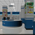 Pharmacy Store Interior With Checkout Counter Shelves And Health Product Price Signs