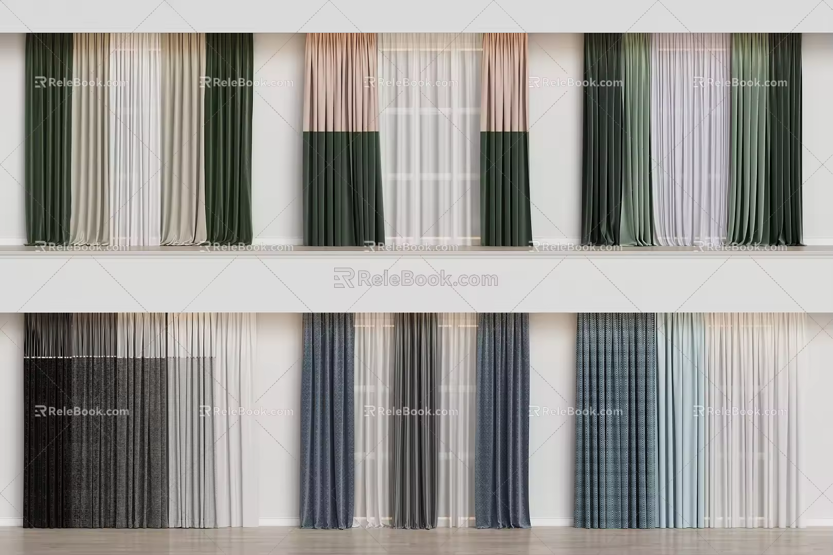 Modern Home Curtain Combination Color-matching Curtain Fabric Curtain 3d model