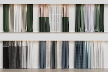 Modern Home Curtain Combination Color-matching Curtain Fabric Curtain 3d model