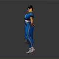 Muscular Woman In Blue Outfit With Yellow Accents And Double Buns Hairstyle