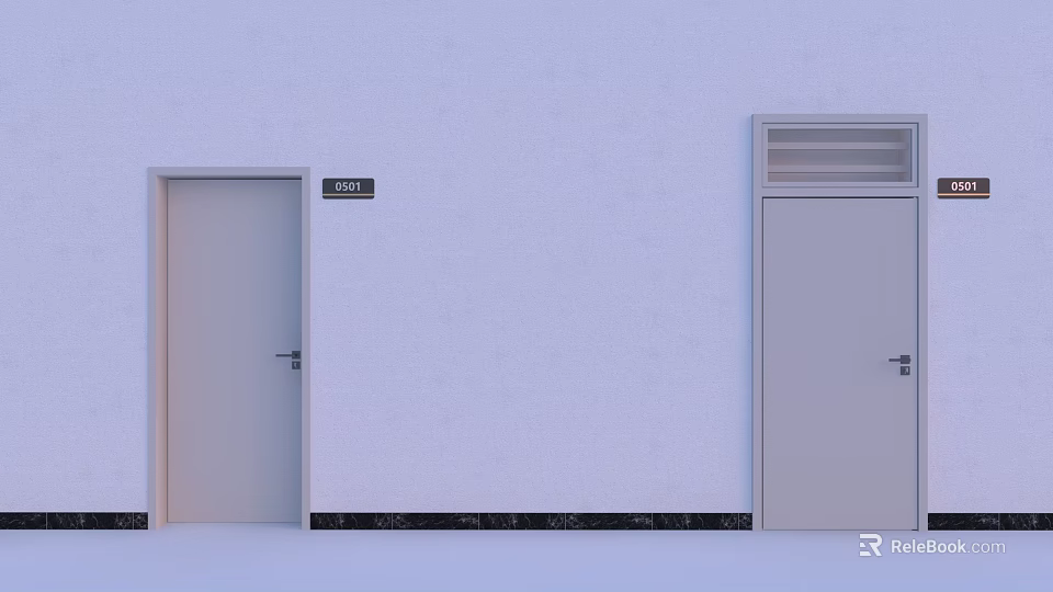 Swing Doors with EXIT Sign Open and Closed on White Wall with Ventilation Grille 3d model 