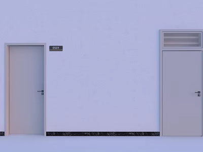Swing Doors with EXIT Sign Open and Closed on White Wall with Ventilation Grille 3d model