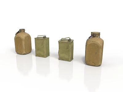 Vintage Military Canteens in Various Sizes and Green Brown Color Tones 3d model