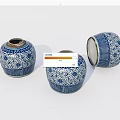 Blue and White Ceramic Jars with Floral Patterns and Open Lid on White Background 3d model