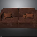 Comfortable Red Upholstered Two Seater Sofa With Orange Decorative Pillows