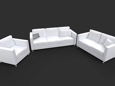 Modern White Sofa Set With Three Seater Two Seater Armchair And Cushions 3d model