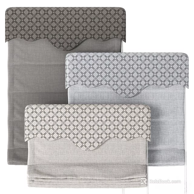 Elegant Roman Shades With Geometric Patterns In Neutral Tones And Scalloped Edges 3d model 