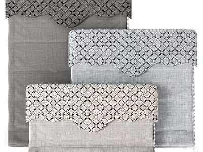 Elegant Roman Shades With Geometric Patterns In Neutral Tones And Scalloped Edges 3d model
