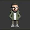 Cartoon Style Man With Glasses Beard Green Hoodie Standing On Gray Background