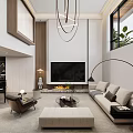 Loft Style Modern Living Room With Piano TV Sofa And Fireplace