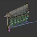 Engine Exhaust Manifold Silver Metal Structure with Multiple Pipes and Industrial Design