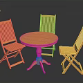 Orange Outdoor Furniture Set With Round Wooden Table And Folding Chairs