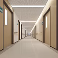 Modern Elevator Hallway Featuring White Walls Beige Decor Ceiling Lights Handrails And Potted Plant