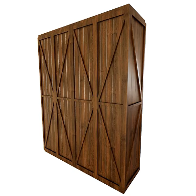 Wooden Wardrobe With Crossed Panel Design Dark Brown Finish And Sturdy Structure 3d model