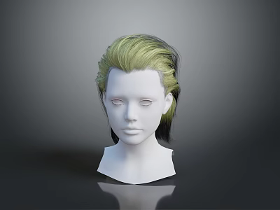 Stylish Game Movie Character Hairstyle Design With Green Black Gradient Hair on Mannequin Head 3d model