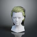 Stylish Game Movie Character Hairstyle Design With Green Black Gradient Hair on Mannequin Head
