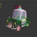 Cartoon Style Police Car Model With Siren Light Megaphone Gray White Body
