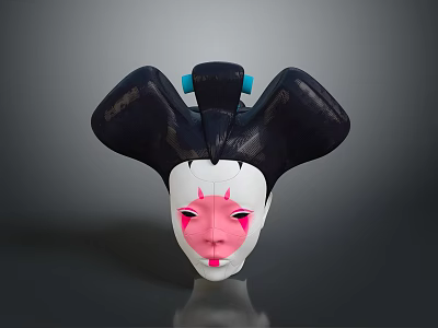 Stylish Decorative Headpiece With White Face Pink Patterns And Black Top Design 3d model
