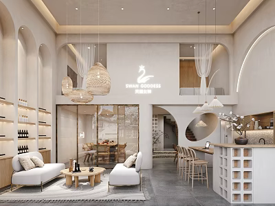 Modern Leisure Area Interior With Sofa Coffee Table Wine Rack And Pendant Lights 3d model
