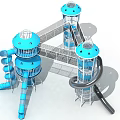 Fun Interactive Modern Playground Equipment with Blue Towers Slides and Net Structures 3d model